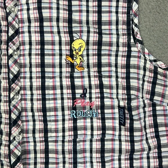 Vintage Looney Tunes Tweety Bird and Sylvester Embroidered Sleeveless Shirt - Picture 3 of 5